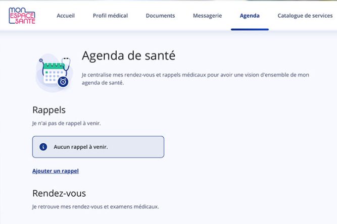 L'agenda sur le carnet de santé numérique